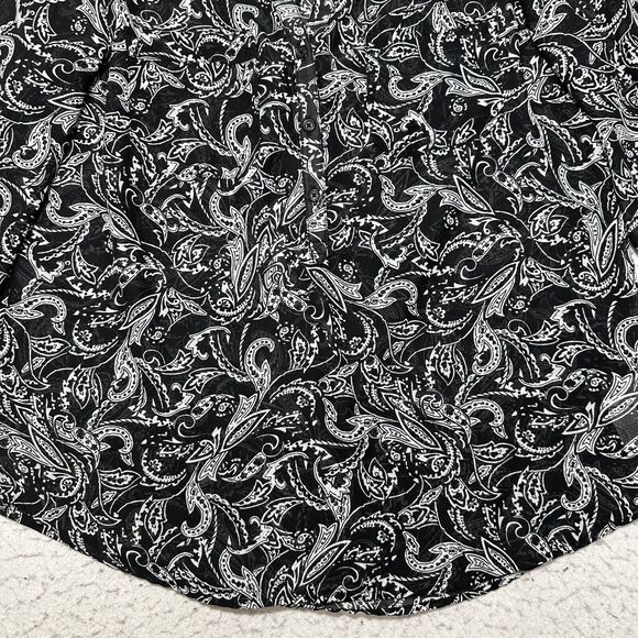GAP Women's Large Lightweight Sheer Button Up Sheer Blouse Black + White Paisley - Picture 4 of 12